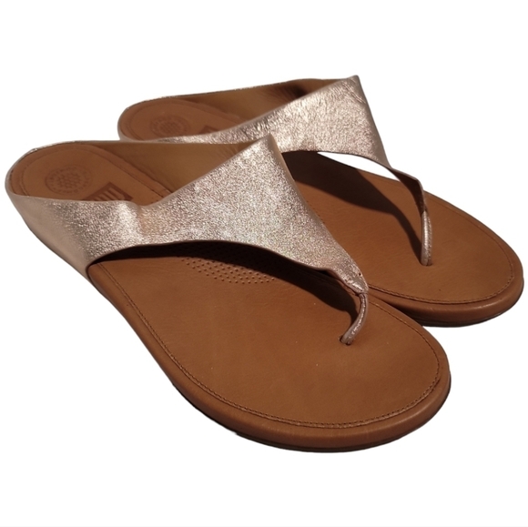 FitFlop Banda Rose Gold Thong Comfort Flip-flops 10 Post Toe Leather Insoles - Picture 1 of 4
